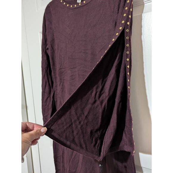 Calvin Klein Dress Womens Small Burgundy Studded Sweater Sheath 3/4 Bell Sleeve - Picture 7 of 10